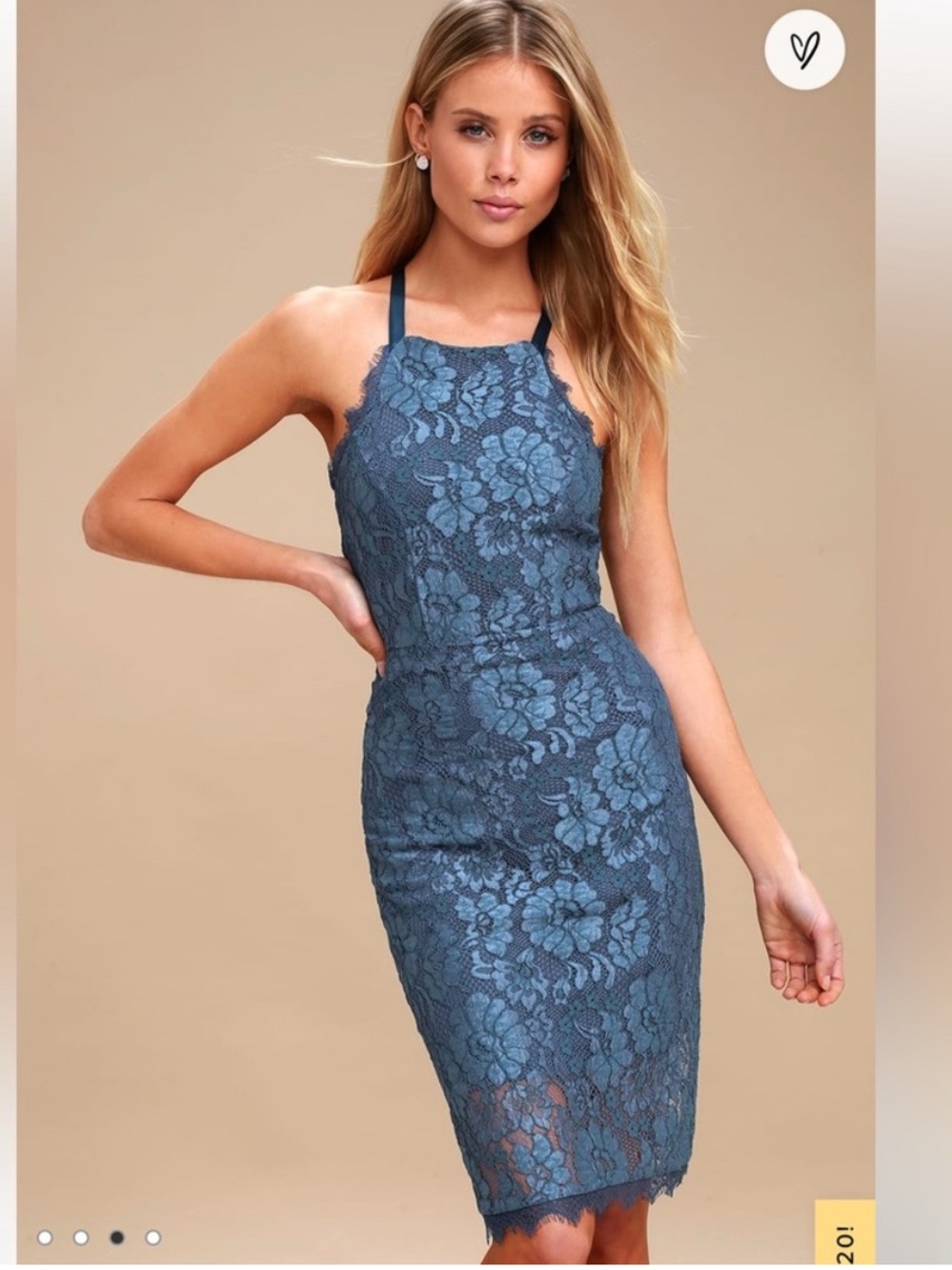 Lulus Wishful Wanderings Blue Lace Slip Dress - Women's Halter Style L